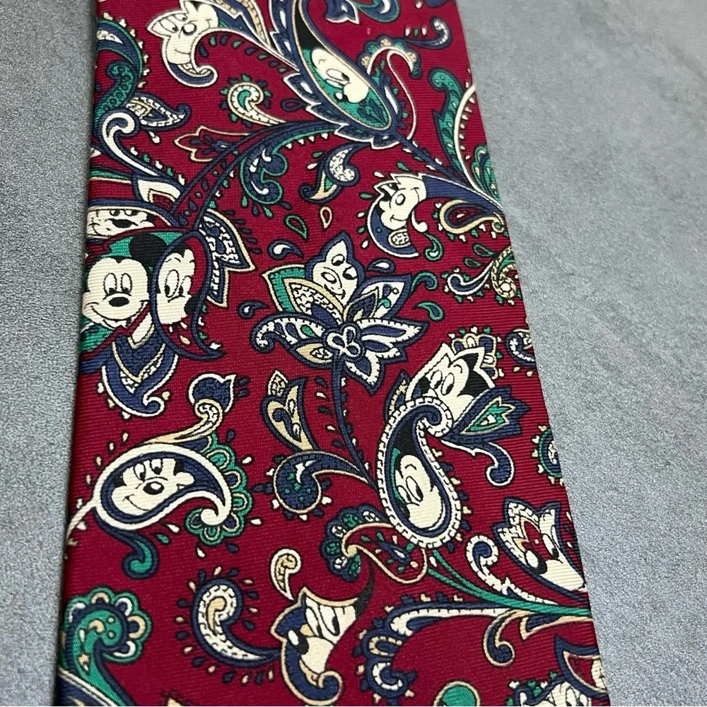 VTG Balancine Disney Mens Neck Tie Red Paisley Hidden Mickey Mouse USA 100% Silk